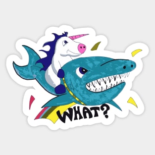 Unicorn Riding Shark hand drawn Sticker